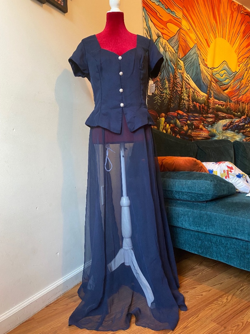 vintage 1980s navy blue Jordan formal dress